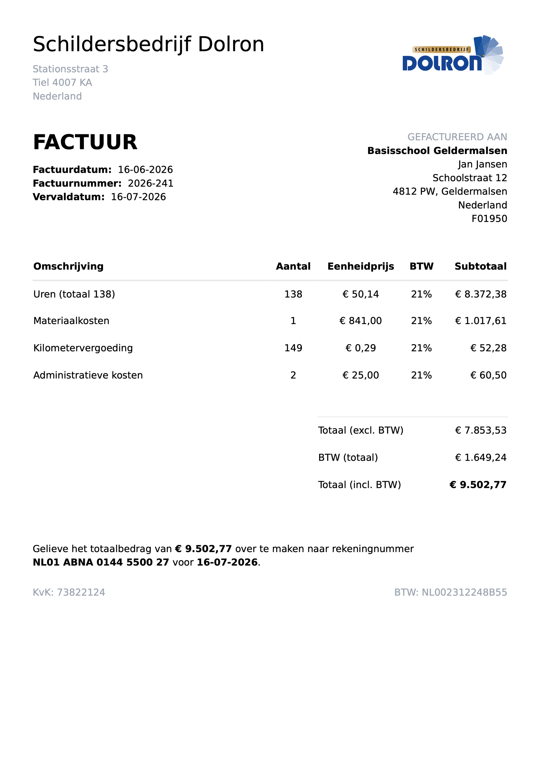 invoice generated by timesheet app