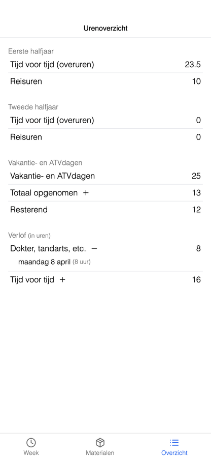 Jaaroverzicht in de mobiele werkbon app van Werkbriefje.app